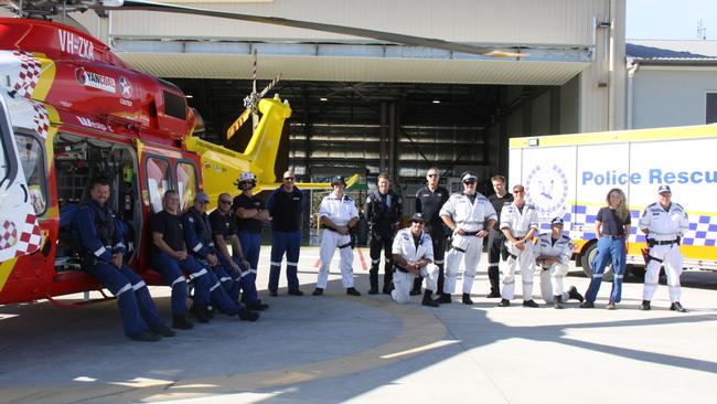 INTER AGENCY TRAINING: Members of the Richmond Police District Police Rescue squad and the Northern NSW Helicopter Rescue Service held a joint agency training session to share cliff rescue and retrieval medicine techniques at the Westpac Rescue Helicopter base in Lismore on May 1, 2021. Photo: Alison Paterson