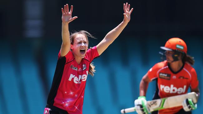 Ellyse Perry, captain of the Sydney Sixers, appeals against the Perth Scorchers.
