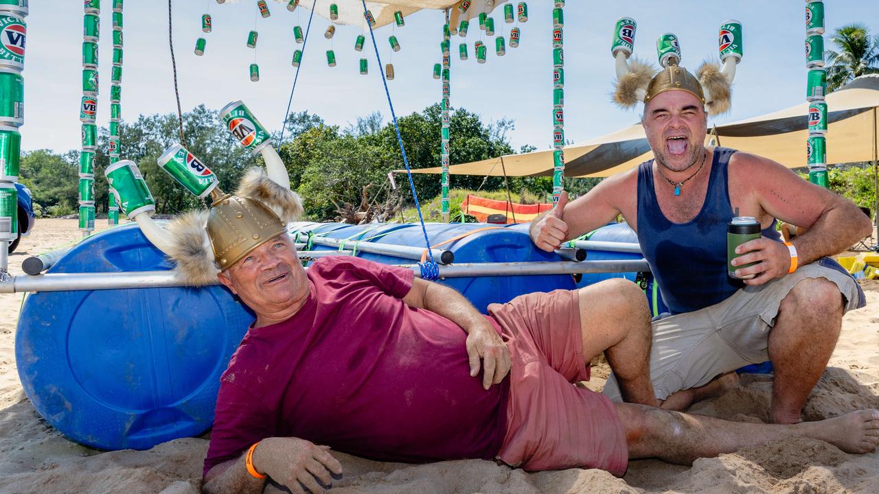 Ted Hannaford and Scotty Hannaford at the Darwin Beer Can Regatta at Mindil Beach, 2025. Picture: Pema Tamang Pakhrin