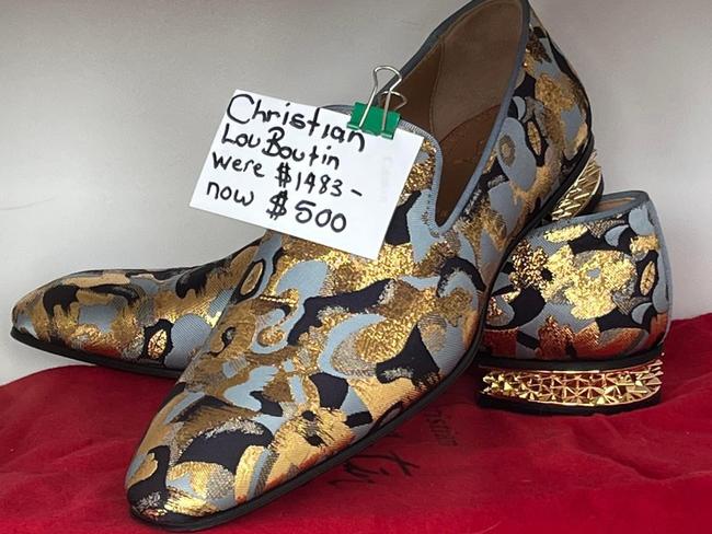 A Gold Coast op shop has come under fire after slapping an eye-watering $500 price tag on a pair of shoes it’s selling.The St Vincent de Paul op shop at Palm Beach was advertising the gold and silver-patterned Christian Louboutin men’s loafers for sale after discounting them from $1483. Picture: Facebook