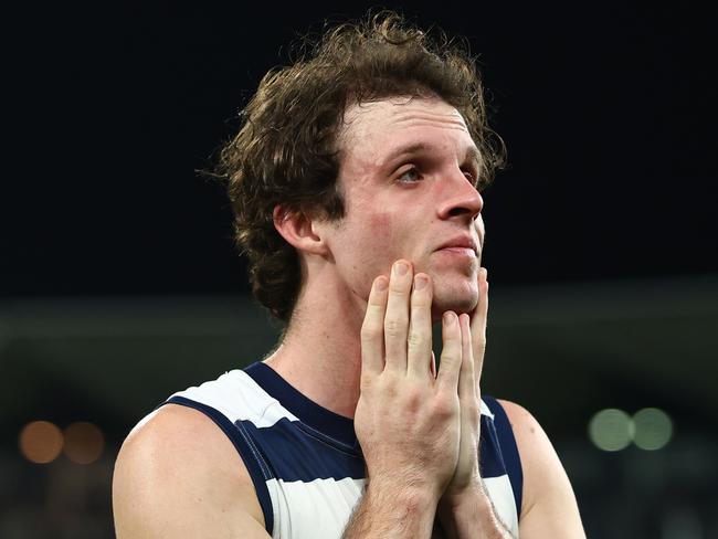 Max Holmes was shattered after the match. Picture: Josh Chadwick/Getty Images