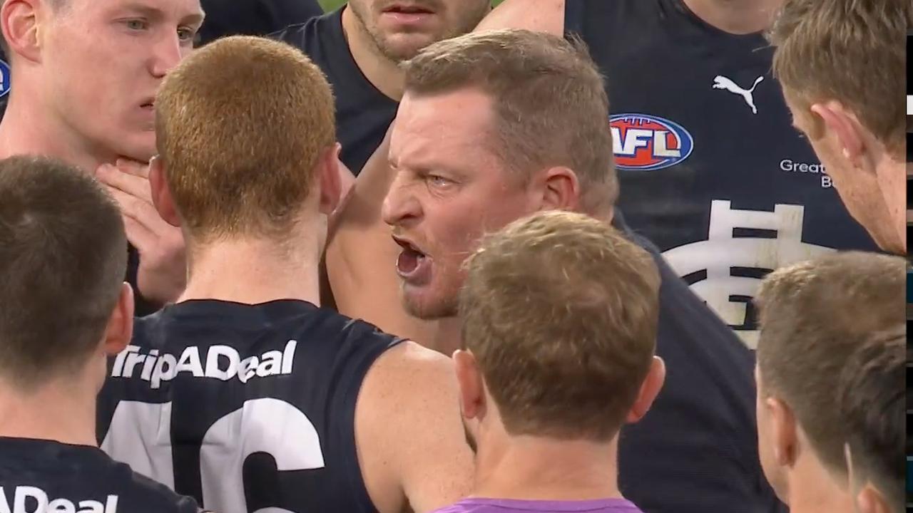 Michael Voss was fired up despite Carlton's lead.