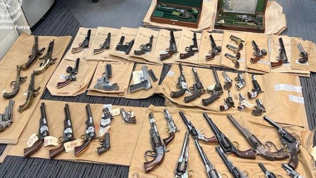 Police allegedly seized 63 unregistered guns from a Williamtown property on August 20. Picture: NSW Police