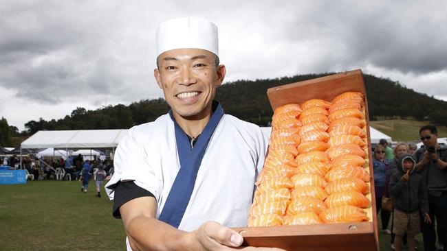 Owner of Masaaki's Sushi in Geeveston, Masaaki Koyama, at A Taste of the Huon in 2020. Picture: Zak Simmonds