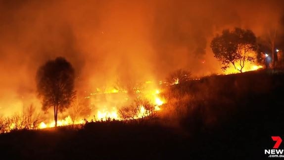 The CFS fights the fire at Eden Hills on Thursday night, which police are now investigating. Picture: 7NEWS Adelaide