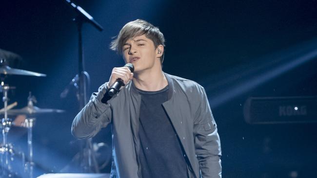 A supplied image obtained Sunday, July 10, 2016 of runner up Adam Ladel during the 2016 finale of TV reality show The Voice. Alfie Arcuri, a 28-year-old architect from Sydney, is the winner of The Voice 2016. (AAP Image/Nine Network Australia) NO ARCHIVING, EDITORIAL USE ONLY