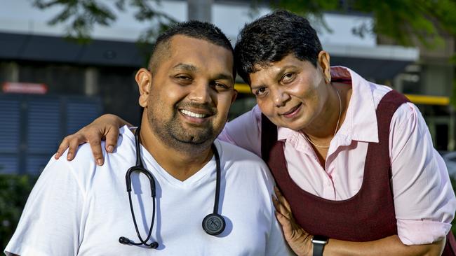 Dinesh Palipana is a quadriplegic who will start work as a doctor at Gold Coast University Hospital on Monday. Dinesh with his mother Anne Palipana. Picture: Jerad Williams.