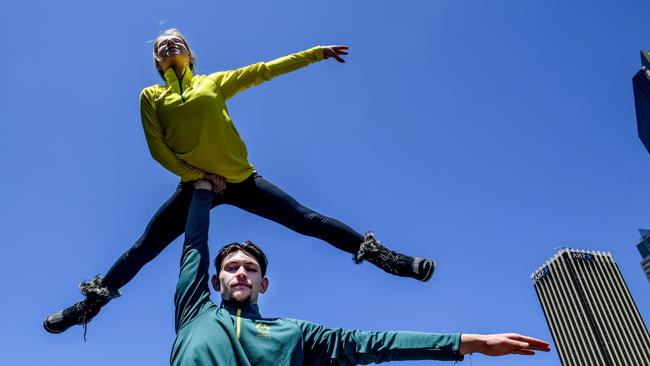 Figure skating duo Ekaterina 'Katia' Alexandrovskaya and Harley Windsor in 2017, moments after it was announced the pair would join the Australian figure skating team for the 2018 Winter Olympics. Picture: AAP