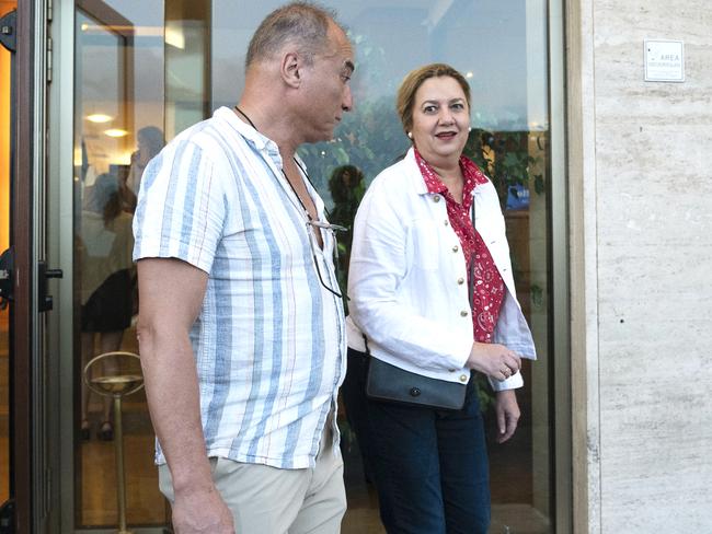 Premier Annastacia Palaszczuk with partner Dr Reza Adib at the Royal Continental Hotel in Naples, Italy, last week. Picture: Victor Sokolowicz