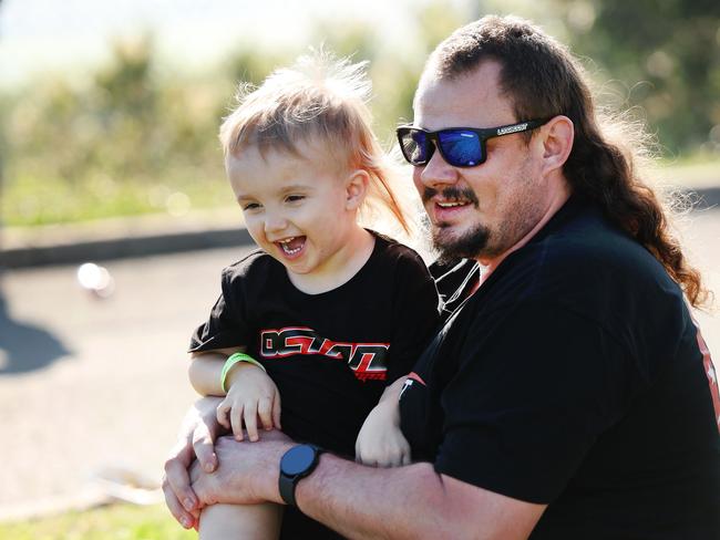 Mullet-wielding father-son duo Craig Long and Jaxson (2). Picture: Rohan Kelly