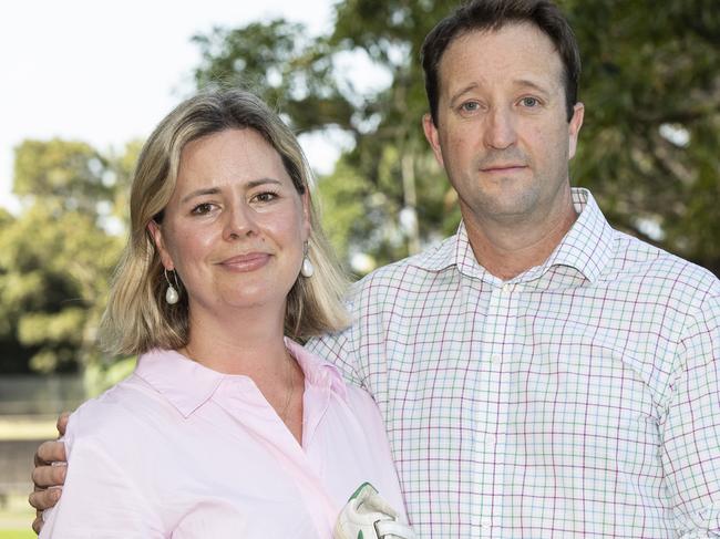 SYDNEY, AUSTRALIA - NewsWire- Wednesday, 26 February 2025:Elouise and Danny Massa, parents of the boy who died after negligence at Northern Beaches hospital pictured speaking to press under the Fig Tree on Hospital Rd, The Domain, Sydney, after meeting with Premier Chris Minns.Picture: NewsWire / Monique Harmer