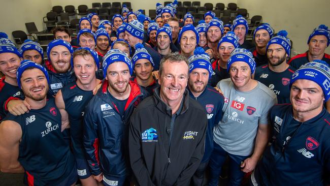 Neale Daniher with the Melbourne playing group. Picture: Jay Town