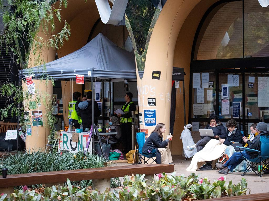 Students and staff at Melbourne University protested for Palestine at the Arts West building. Picture: Mark Stewart