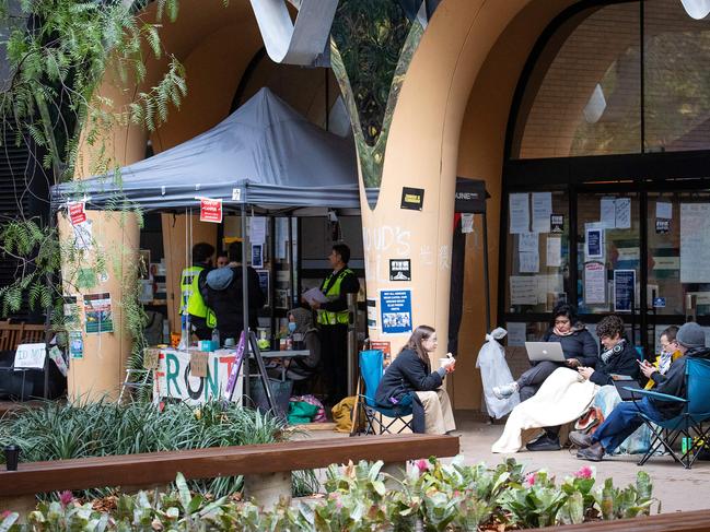 Students and staff at Melbourne University protested for Palestine at the Arts West building. Picture: Mark Stewart