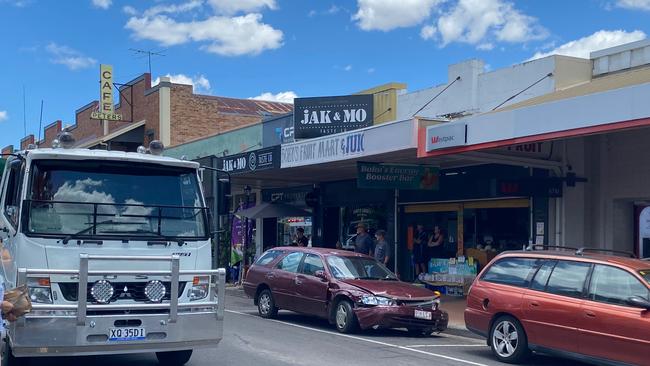 A patient was transported to Gatton Hospital following a three car crash in Railway Street, Gatton on Thursday. Photo: Hugh Suffell.