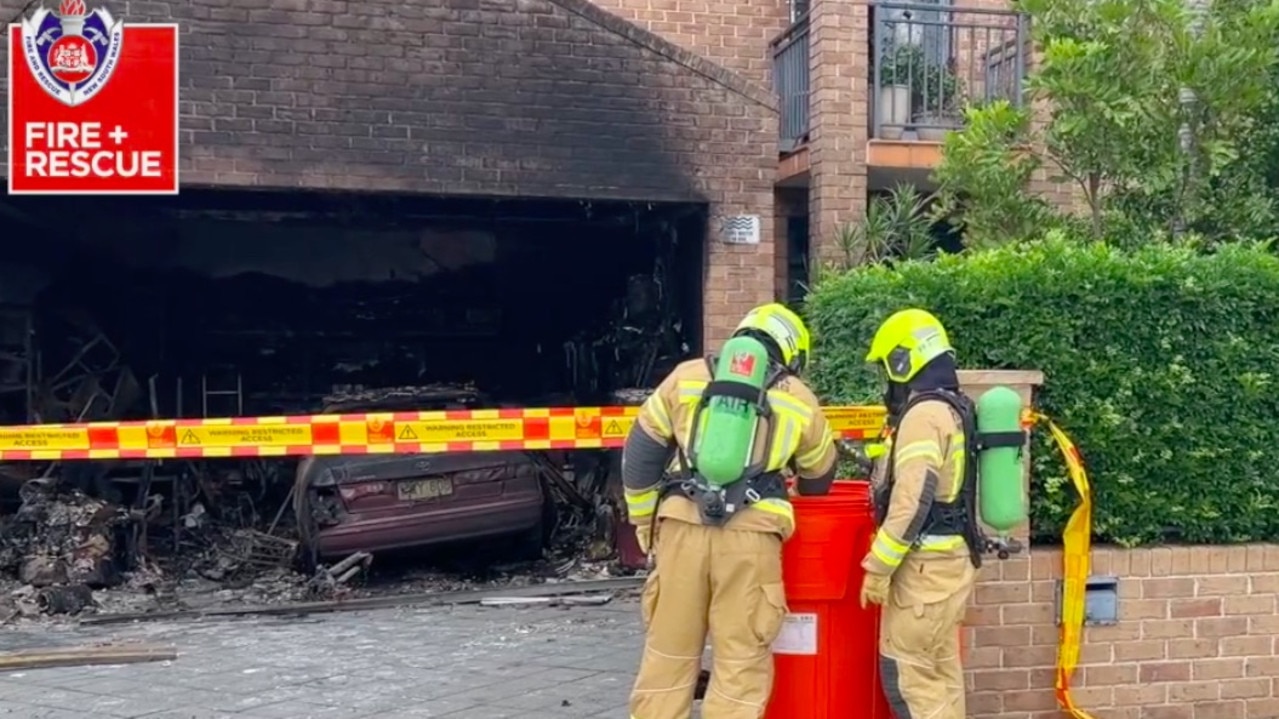 Fourteen fire trucks were called to put out the blaze. Picture: FRNSW