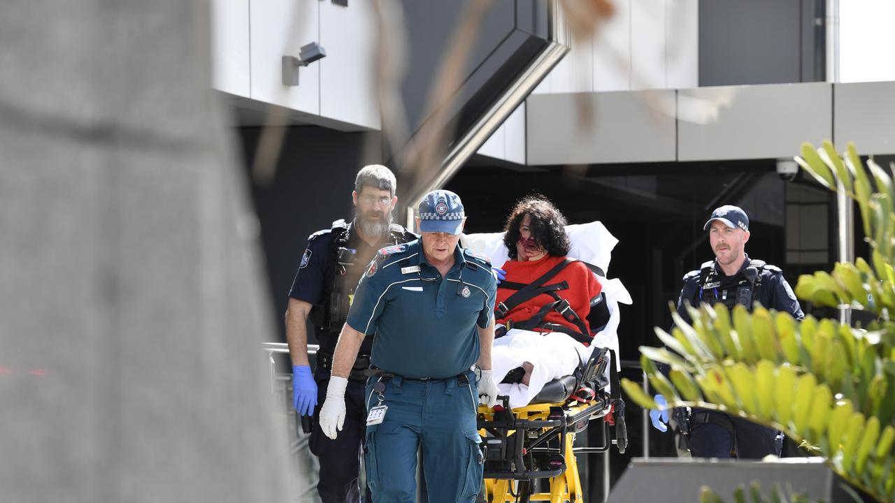 Police and QAS outside the Toowoomba Courthouse after it was placed in lockdown after Melinda Joye Le Miere brandished a knife outside the building, Thursday, August 15, 2024.