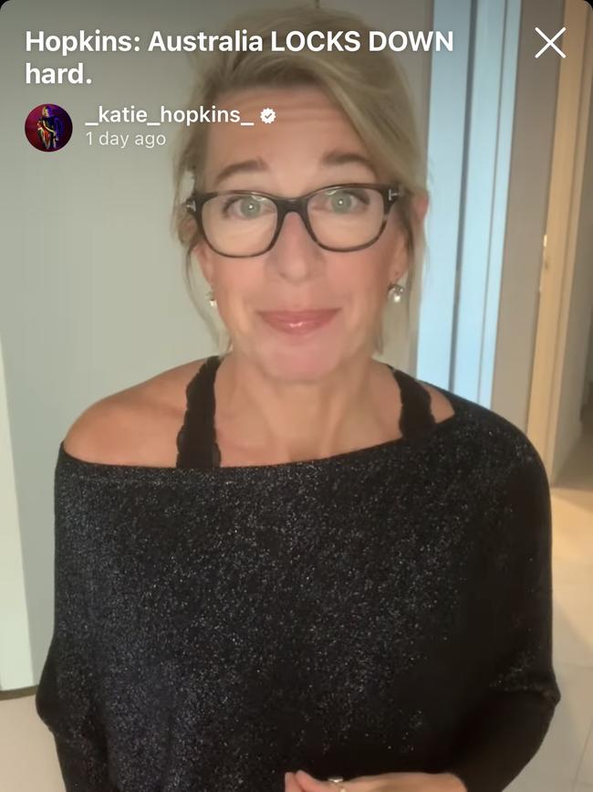 Katie Hopkins took to Instagram Live to criticise harsh lockdowns in Sydney.