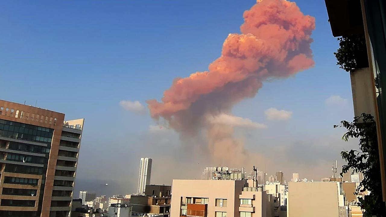 The red cloud of smoke that spurted into Beirut’s sky. Picture: Janine Haidar/AFP