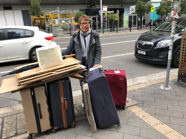 Mascot Towers resident Edwina with her belongings. Picture: Phoebe Loomes