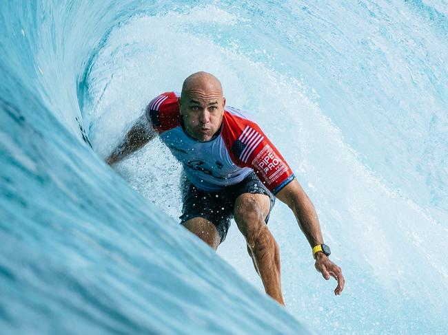 OÊ»AHU, HAWAII - JANUARY 29: Eleven-time WSL Champion Kelly Slater of the United States surfs in Heat 5 of the Opening Round at the Lexus Pipe Pro on January 29, 2025, at OÊ»ahu, Hawaii. (Photo by Tony Heff/World Surf League)