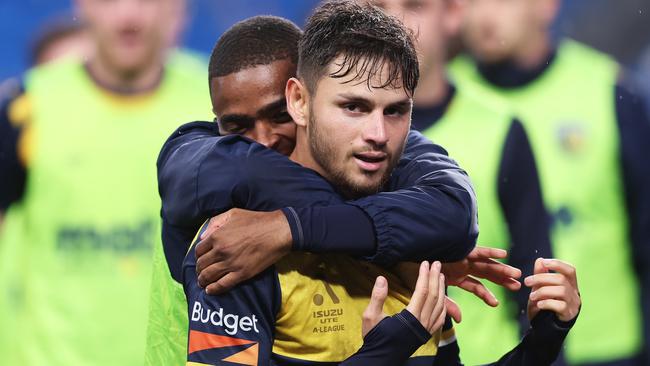 SYDNEY, AUSTRALIA - MAY 10:  Mikael Doka of the Mariners celebrates scoring a goal during the A-League Men Semi Final match between Sydney FC and Central Coast Mariners at Allianz Stadium, on May 10, 2024, in Sydney, Australia. (Photo by Matt King/Getty Images)