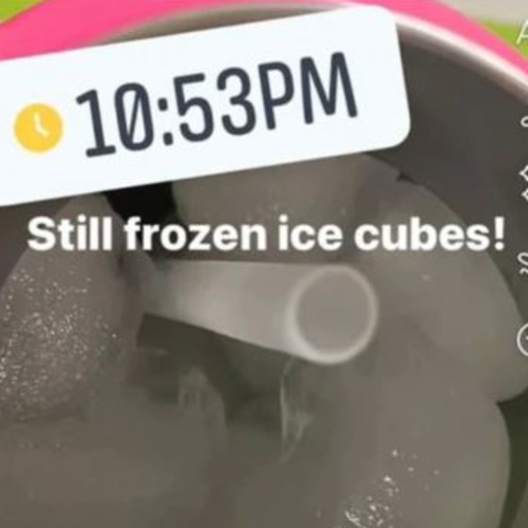 The mum said the ice cubes were still frozen in the Kmart bottle, seven hours later. Picture: Facebook