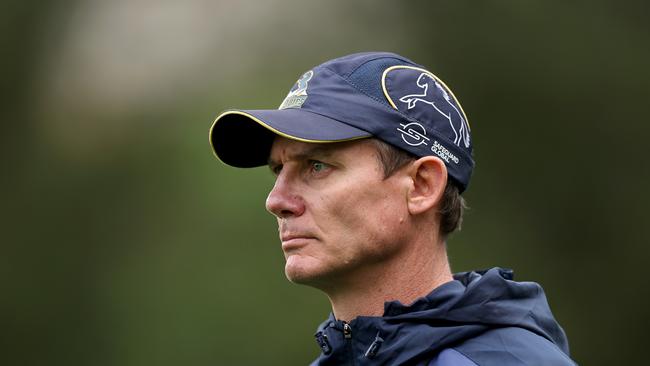 PUKEKOHE, NEW ZEALAND - APRIL 19: ACT Brumbies Head Coach Stephen Larkham during the round 10 Super Rugby Pacific match between Moana Pasifika and the ACT Brumbies at Navigation Homes Stadium, on April 19, 2025, in Pukekohe, New Zealand. (Photo by Phil Walter/Getty Images)