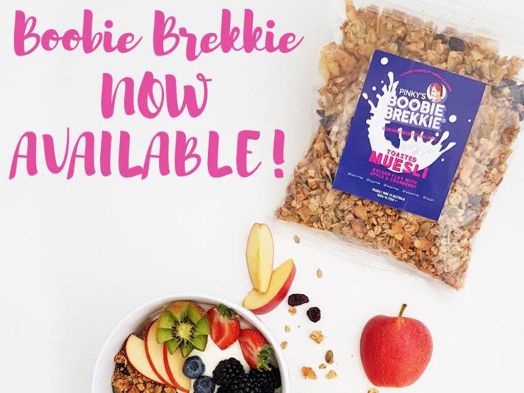 Pinky McKay is in Brisbane to showcase her new cereal, Boobie Brekkie