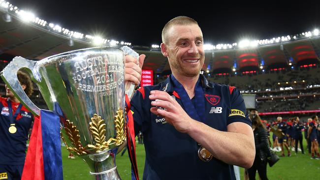 Demons Coach, Simon Goodwin celebrates after winning the 2021 AFL Grand Final. Photo by Gary Day/AFL Photos via Getty Images