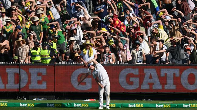 Anrich Nortje was able to have some fun at the MCG, despite the spider-cam drama. Picture: Getty Images