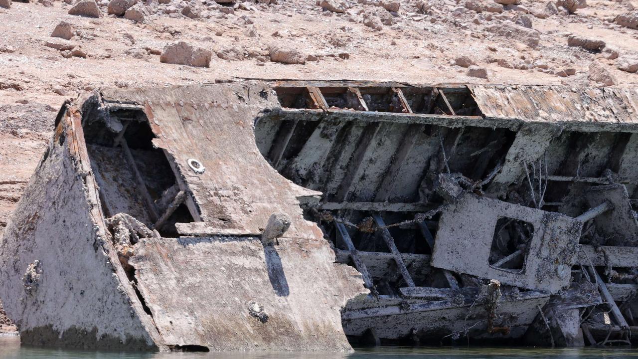 The lake is at 27 per cent of its capacity, with the water level at its lowest since being filled in 1937 after the construction of the Hoover Dam. Picture: Ethan Miller/Getty Images/AFP