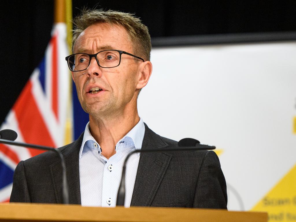 Dr Ashley Bloomfield speaks with media after Auckland’s coronavirus alert level was increased to level 3. Picture: Mark Tantrum/Getty Images