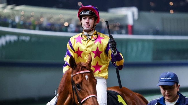 Jimmy Orman celebrates his first winner in Hong Kong. Picture: HKJC