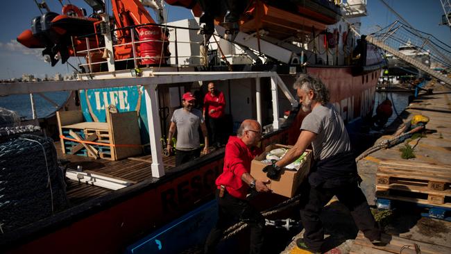 The Open Arms is loaded with aid in Larnaca. Picture: Reuters