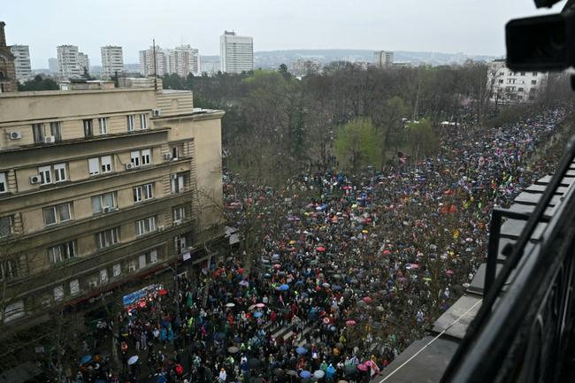 Protesters gathered for one of the largest rallies Belgrade has seen since the anti-graft movement formed