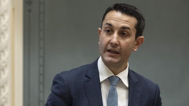 Queensland Leader of the Opposition David Crisafulli speaks at Parliament during question time. Picture: NCA NewsWire / Sarah Marshall