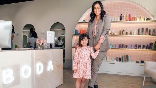 Sophie Cachia at her BODA hair boutique with daughter Florence, 4. Picture: Sarah Matray