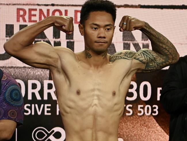 Viliami Liavaa weighs in ahead of his fight with Anton Markovic. Picture: No Limit Boxing