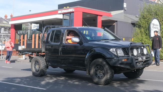 Brandon Juresko was photographed in this black Nissan leaving the scene of a fight in central Geelong.