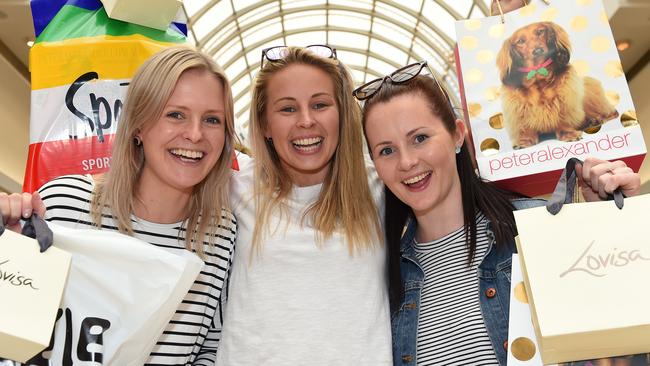 Anna Bucknall, Kyra Wood and Zoe Kerr shop at Chadstone. Picture: Josie Hayden