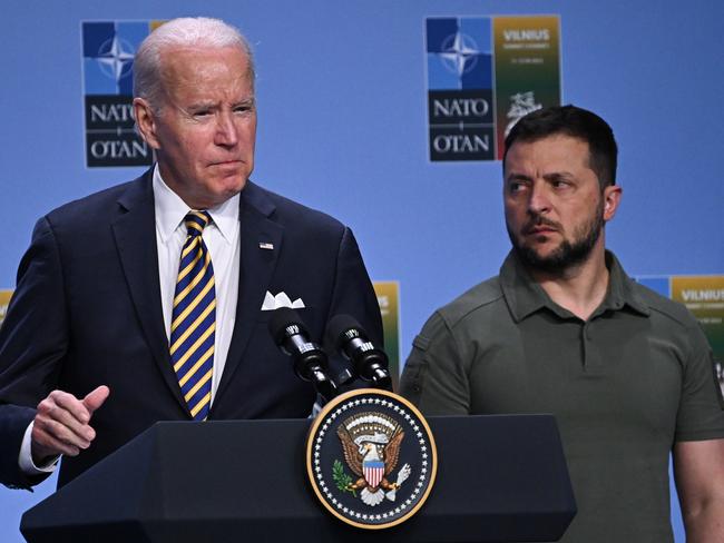 Joe Biden with Volodymyr Zelenskyy, who said he is not ready to talk to Russia. Picture: Getty Images