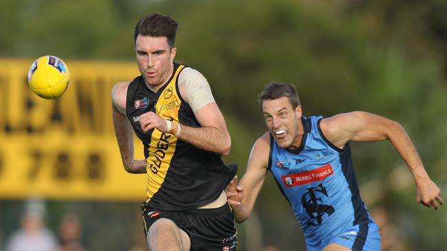 Glenelg's Liam McBean in action against Sturt. Picture: Dean Martin