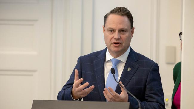 Brisbane Lord Mayor Adrian Schrinner delivers the 2024 Budget. Picture: Richard Walker