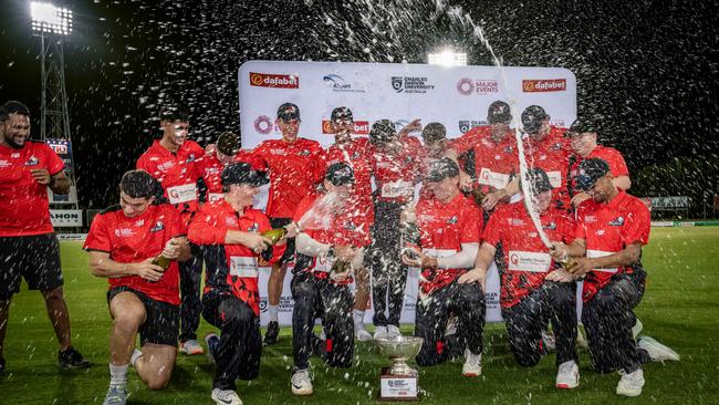 Desert Blaze celebrate winning the 2023 edition of the Top End Strike League. Picture: NT Cricket