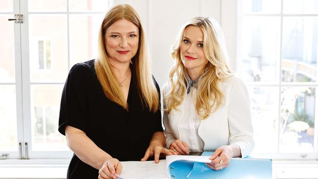 Book it, Bruna … Reese Witherspoon and Aussie producer Bruna Papandrea with the script for their adaptation of Sydney writer Liane Moriarty’s Big Little Lies.