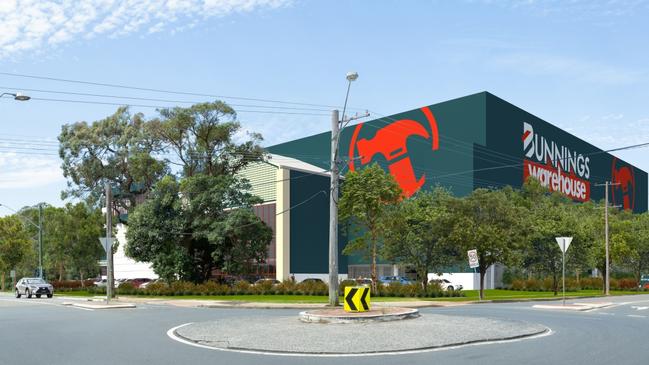 An artist’s impression of the original proposed facade of the Bunnings at Frenchs Forest. The retailer was asked to reduce the size of the logo and signage as part of the approval process. Picture: Supplied