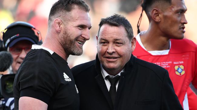 Former All Blacks coach Steve Hansen with his captain Kieran Read in 2019