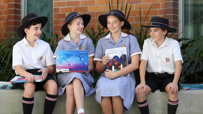 Year 7 students Mason Storey, Gabrielle Ferguson, Ellen Whiley and Sam Taylor at Cannon Hill Anglican College will soon be taking NAPLAN tests. Picture: Tara Croser