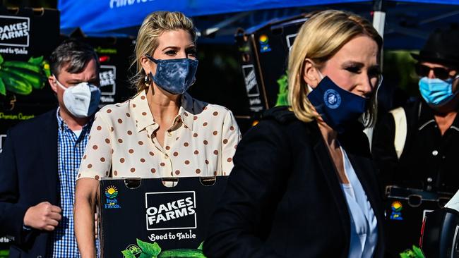 Daughter of President Donald Trump and White House senior adviser Ivanka Trump distributes food boxes to families in Miami, Florida. Picture: AFP